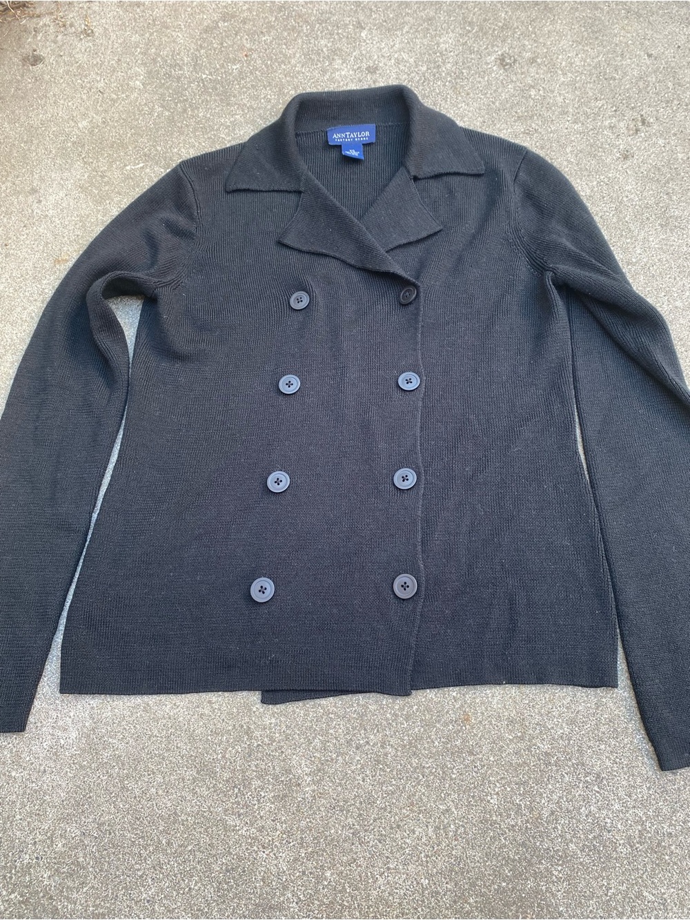 Ann Taylor Black Knit Double Breasted Sweater Jacket Size XS